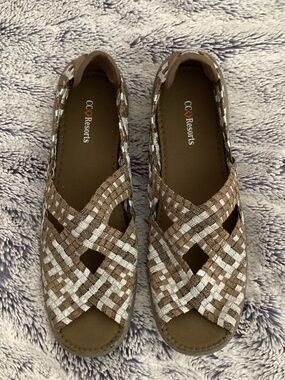 CC Resorts Brown and Silver Woven Slip-On Sandals